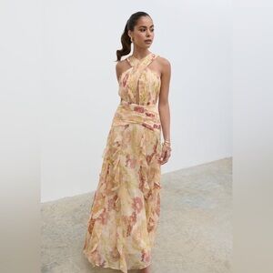 Pretty Lavish Brielle Floral Halter Neck Ruffle Maxi Dress size 8 NWOT chic